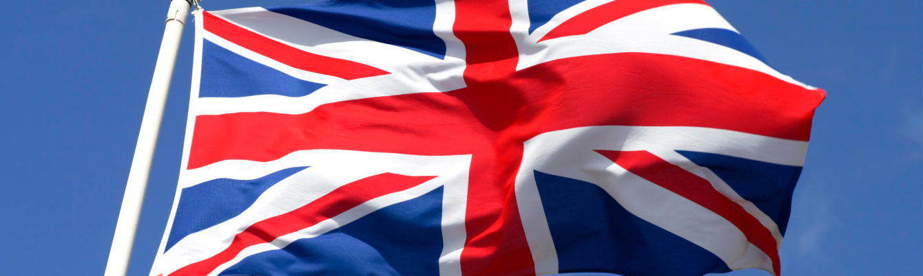 United Kingdom flag over blue sky